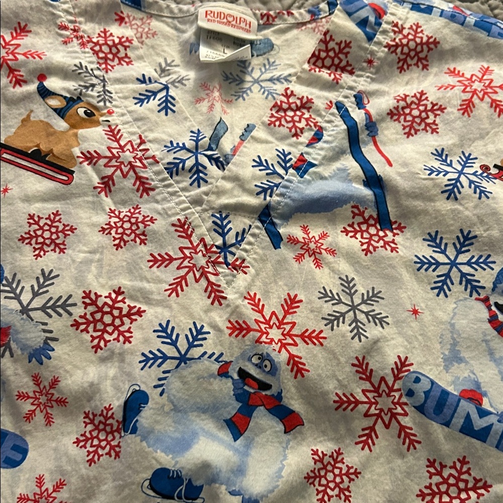 Rudolph/abominable snowman Christmas Scrub Top